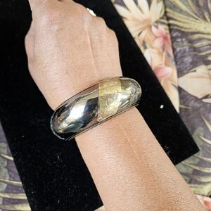 Vintage Brass with Floral Etched Copper Bangle Bracelet